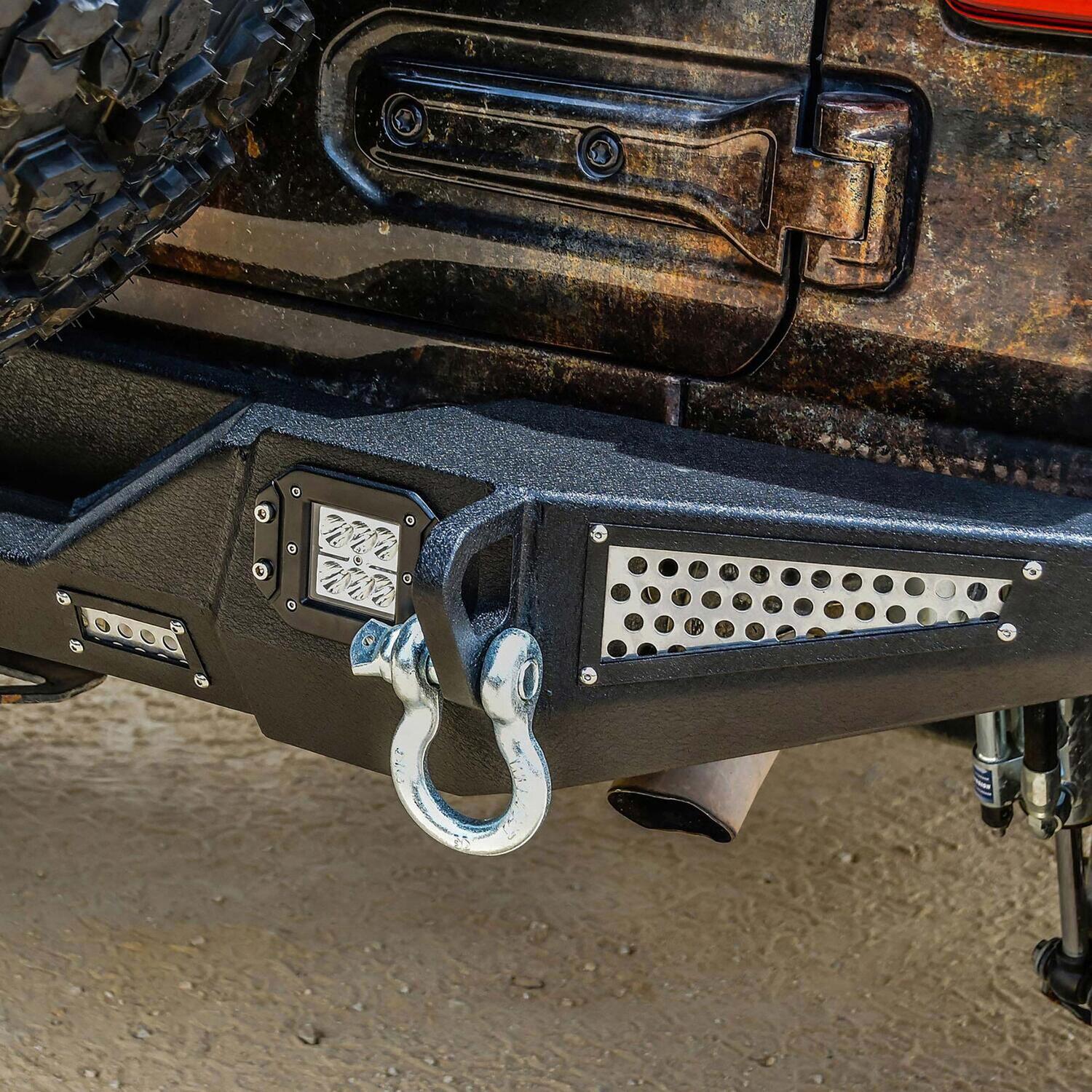 Rear Bumper with License Plate Frame and LED Lights Textured Black