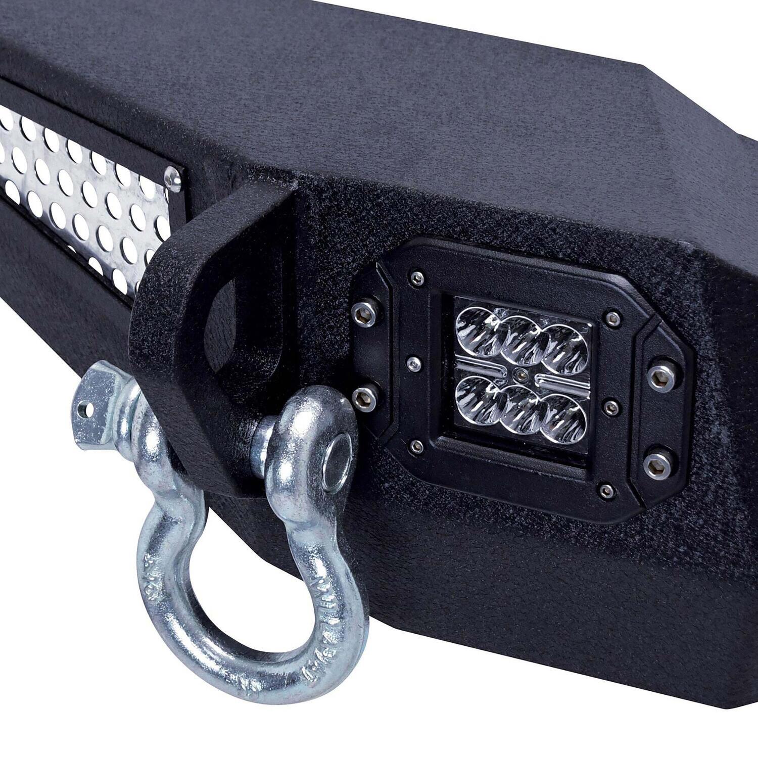 Rear Bumper with License Plate Frame and LED Lights Textured Black