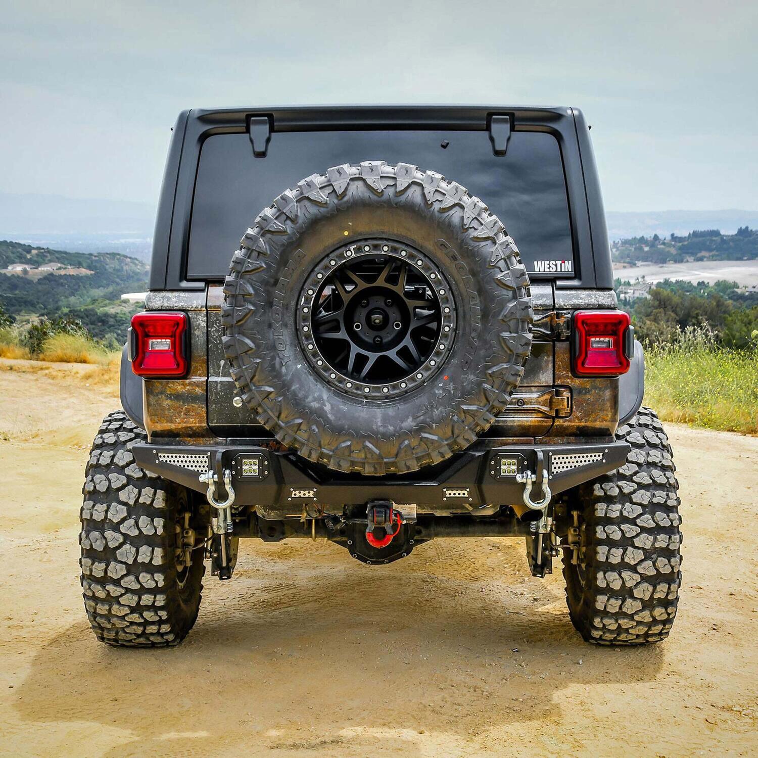 Rear Bumper with License Plate Frame and LED Lights Textured Black