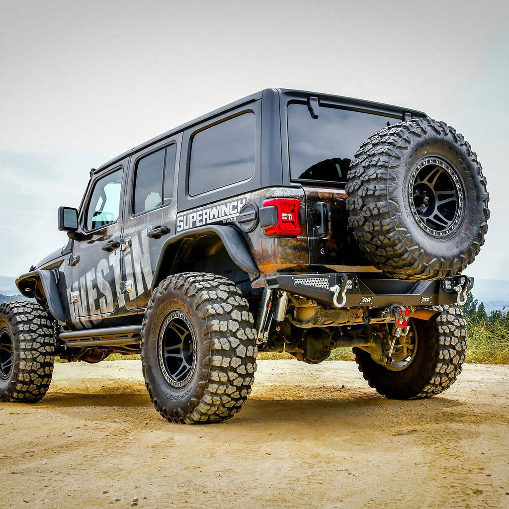 Rear Bumper with License Plate Frame and LED Lights Textured Black